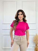 Blusa T-shirt Feminina Lisa Gola Redonda Manga Curta Algodão