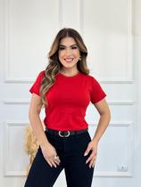 Blusa T-shirt Feminina Lisa Gola Redonda Manga Curta Algodão