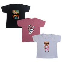 Blusa T-shirt Infantil Verão Estampa Blogueira 3 Peças Kids
