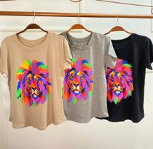 Blusa T-shirt leão colors feminina - Filo modas