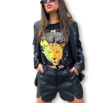 Blusa T-shirt manga curta leopard feminina elegante