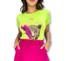 blusa t-shirt manga curta leopard feminina