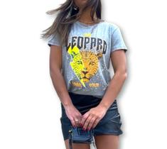 blusa t-shirt manga curta leopard feminino confortável