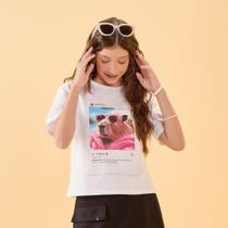 Blusa T-Shirt Menina Hits Estampa Capivara cor Branca