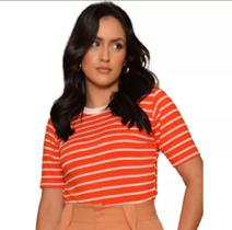 Blusa t-shirt old money listrada laranja