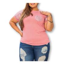 Blusa t-shirt plus size confortável manga e bolso paetê feminino estilo