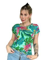 Blusa T-Shirt Roupas Moda Feminina Estampa Folhagem Verde - Yasmim