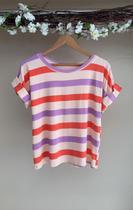 Blusa T-shirts Feminina Basica Listras Coloridas