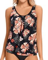 Blusa tanquíni Yonique, blusa feminina, rosa modesto e floral, tamanho M