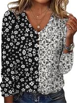 Blusa TBILILO Bohemian com decote em V e manga comprida para mulheres Blusa TBILILO Bohemian com decote em V e manga comprida para mulheres