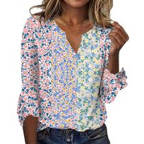 Blusa TBILILO Boho com decote em V com babados e manga 3/4 para mulheres Blusa TBILILO Boho com decote em V com babados e manga 3/4 para mulheres
