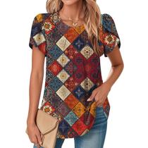 Blusa TBILILO Boho Floral com babados de manga curta para mulheres vermelha Blusa TBILILO Boho Floral com babados de manga curta para mulheres vermelha