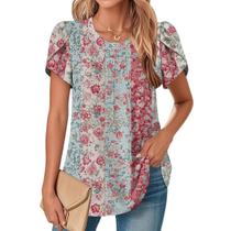 Blusa TBILILO Boho Floral com babados e manga curta para mulheres Blusa TBILILO Boho Floral com babados e manga curta para mulheres
