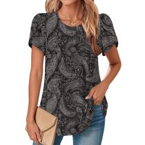 Blusa TBILILO Boho Floral com babados e manga curta para mulheres Blusa TBILILO Boho Floral com babados e manga curta para mulheres