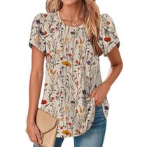 Blusa TBILILO Boho Floral com babados e manga curta para mulheres Blusa TBILILO Boho Floral com babados e manga curta para mulheres