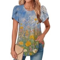 Blusa TBILILO Boho Floral com babados para mulheres em poliéster Blusa TBILILO Boho Floral com babados para mulheres em poliéster