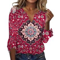 Blusa TBILILO Boho Top Fashion com decote em V e manga 3/4 para mulheres Blusa TBILILO Boho Top Fashion com decote em V e manga 3/4 para mulheres