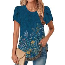 Blusa TBILILO com estampa floral de manga curta e gola redonda para mulheres Blusa TBILILO com estampa floral de manga curta e gola redonda para mulheres