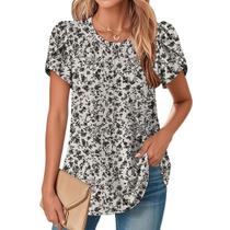 Blusa TBILILO com estampa floral e manga curta com babados para mulheres Blusa TBILILO com estampa floral e manga curta com babados para mulheres