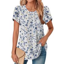 Blusa TBILILO com estampa floral e manga curta com babados para mulheres Blusa TBILILO com estampa floral e manga curta com babados para mulheres
