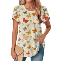 Blusa TBILILO Floral Boho com babados para mulheres bege 2GG Blusa TBILILO Floral Boho com babados para mulheres bege 2GG