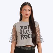Blusa Tee Shirt Cropped Rock Juvenil Feminina Poah Noah54730 Blusa Tee Shirt Cropped Rock Juvenil Feminina Poah Noah54730