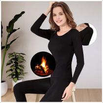 Blusa Térmica Segunda Pele Feminina Forrada Inverno Grossa Preto