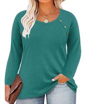 Blusa TIYOMI Plus Size para mulheres de manga comprida com gola redonda e botões Blusa TIYOMI Plus Size para mulheres de manga comprida com gola redonda e botões