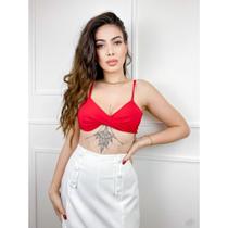 Blusa top Cropped alça fina decote transpassado com bojo moda gringa feminina