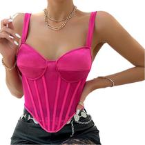 Blusa Top Cropped Corset Bustiê Modelador Transparência Tule
