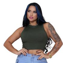 Blusa top cropped feminino cavado gola alta novidade