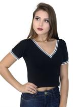 Blusa Top Cropped Listras Na Manga E Gola. Ref: 693