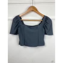 Blusa top Cropped poliéster manga curta bufante com bojo moda gringa feminina