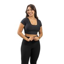 Blusa Top Cropped Suplex Com Manga Decote Quadrado E Bojo