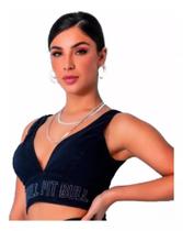 Blusa Top Jeans Sexy Com Zíper Pit Bull Jeans 60156 Blusa Top Jeans Sexy Com Zíper Pit Bull Jeans 60156