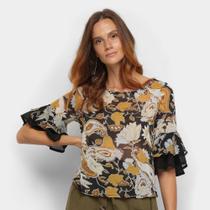Blusa Top Moda Ampla Estampada Transparência Feminina