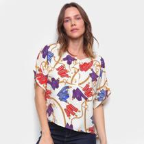Blusa Top Moda Estampada Botões Feminina