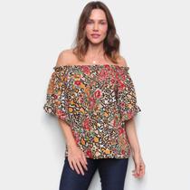 Blusa Top Moda Ombro a Ombro Floral Ampla Feminina