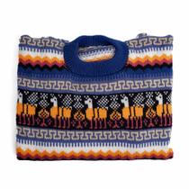 Blusa Tradicional Peruana em Lã Azul Petróleo