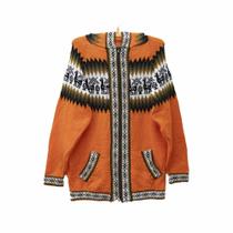 Blusa Tradicional Peruana em Lã Ziper e Capuz Laranja Blusa Tradicional Peruana em Lã Ziper e Capuz Laranja