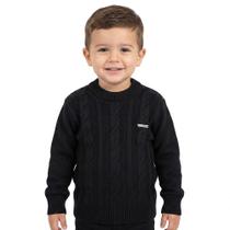 Blusa Trançada Tricô Kids Decote Redondo Preto