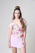 Blusa Transpassada Floral Rosa Kaltty