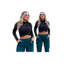 Blusa Transpassada Top Cropped Canelado Cruzado Manga Longa Blusa Transpassada Top Cropped Canelado Cruzado Manga Longa