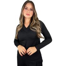 Blusa Trico Basica De Frio Feminina Decote V Manga Longa