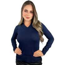 Blusa Trico Basica De Frio Feminina Decote V Manga Longa
