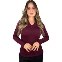 Blusa Trico Basica De Frio Feminina Decote V Manga Longa - Calu Tricot