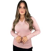 Blusa Trico Basica De Frio Feminina Decote V Manga Longa