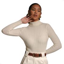 Blusa Tricô Canelado Encorpado Casual Gola Alta Manga Longa Blusa Tricô Canelado Encorpado Casual Gola Alta Manga Longa