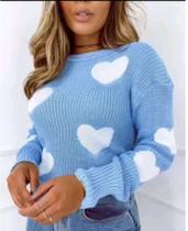 Blusa Tricô cor azul estampada feminina Tamanho M Blusa Tricô cor azul estampada feminina Tamanho M