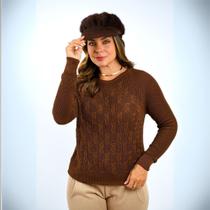 Blusa Tricô Feminina Gola Redonda - Tamanho M - Cor Marrom